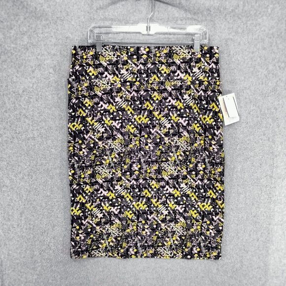 Lularoe NEW! Cassie Skirt Womens Size XL Black Gray Yellow Geometric Pull On - Picture 1 of 13